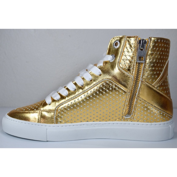 ZADIG & VOLTAIRE WOMEN NEW FLASH GOLD METALLIC LEATHER HIGH TOP SNEAKER. SZ 37/7 - Picture 8 of 15